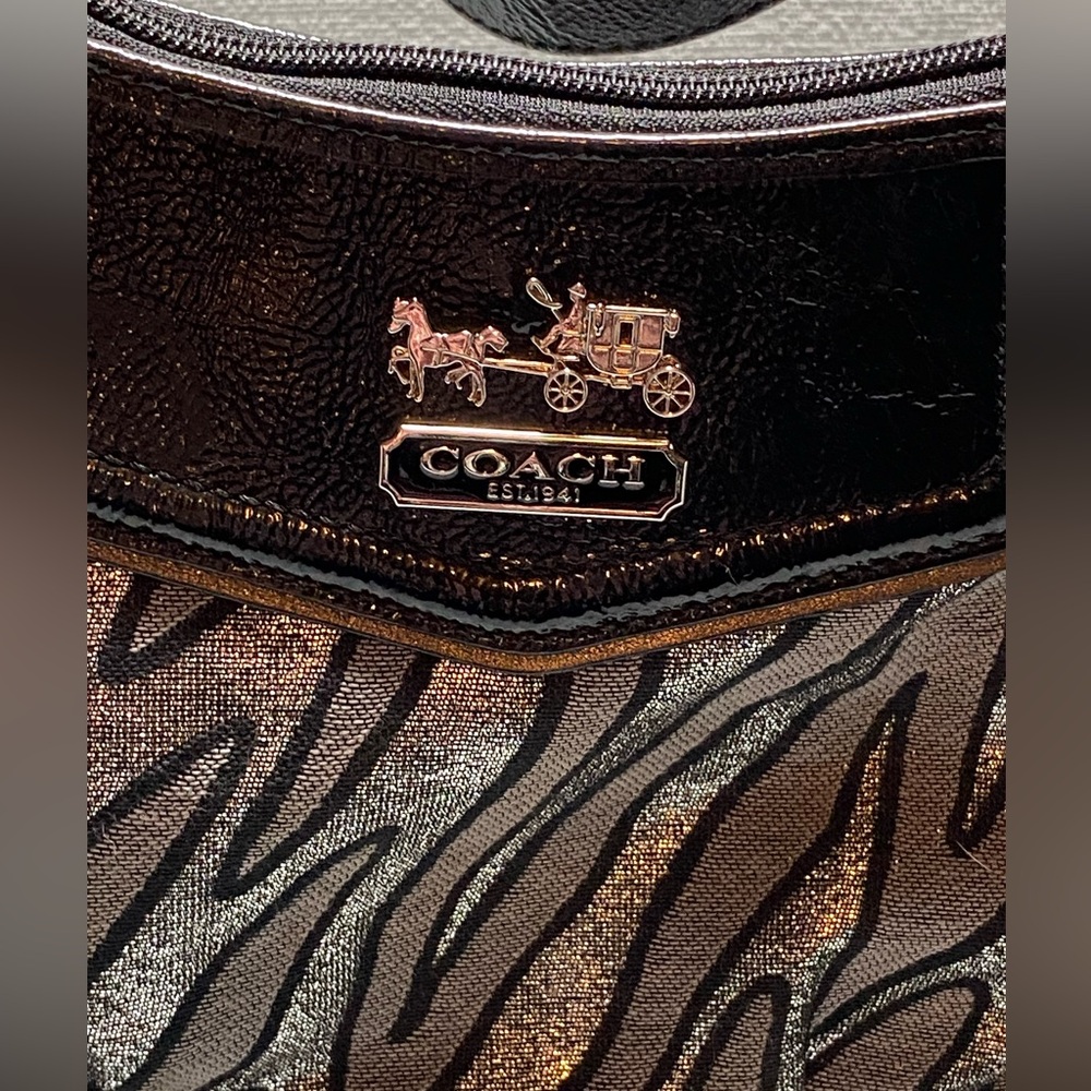 EUC coach metallic zebra print purse 10.5” x 6.5” x 3.25”; 6.5 handle drop - Picture 4 of 16